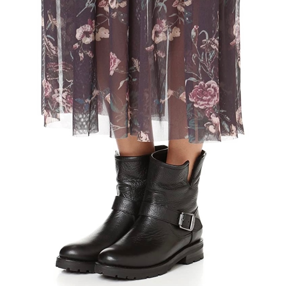 FRYE NATALIE SHEARLING ENGINEER/BIKER BOOTS BLACK SIZE 7